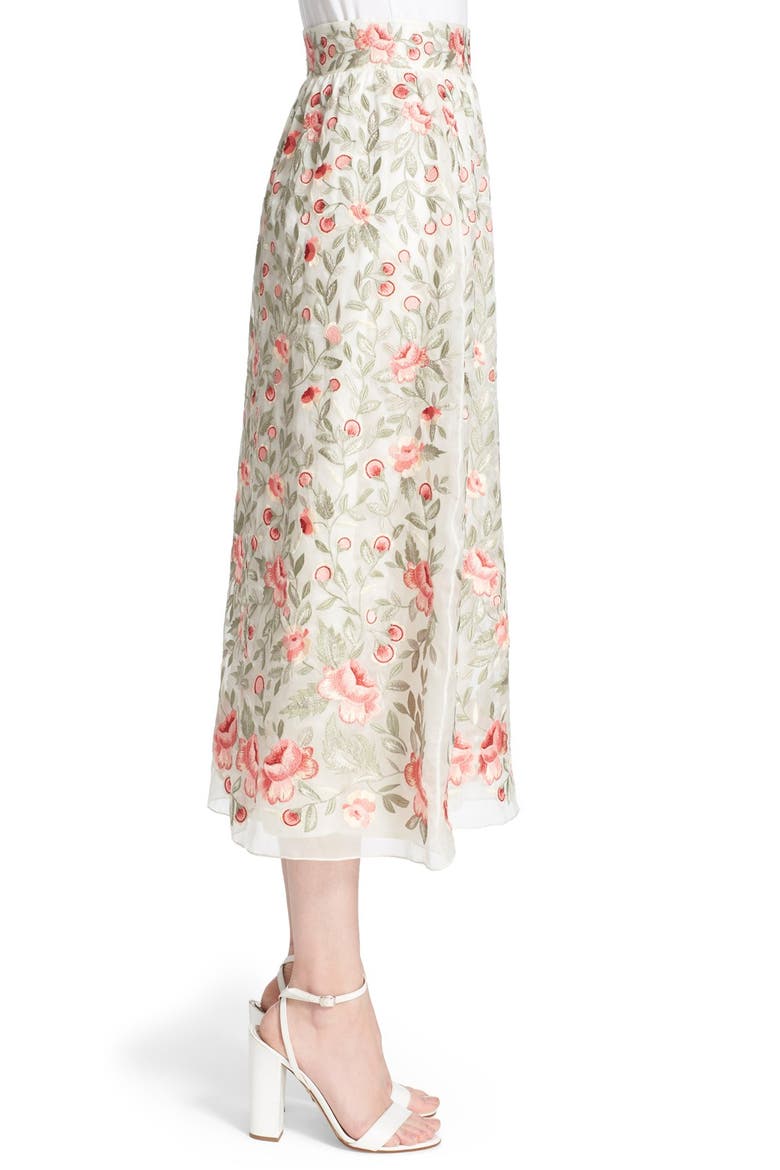 'Marianne' Floral Embroidered Silk Organza Skirt, Alternate, color, IVORY MULTI