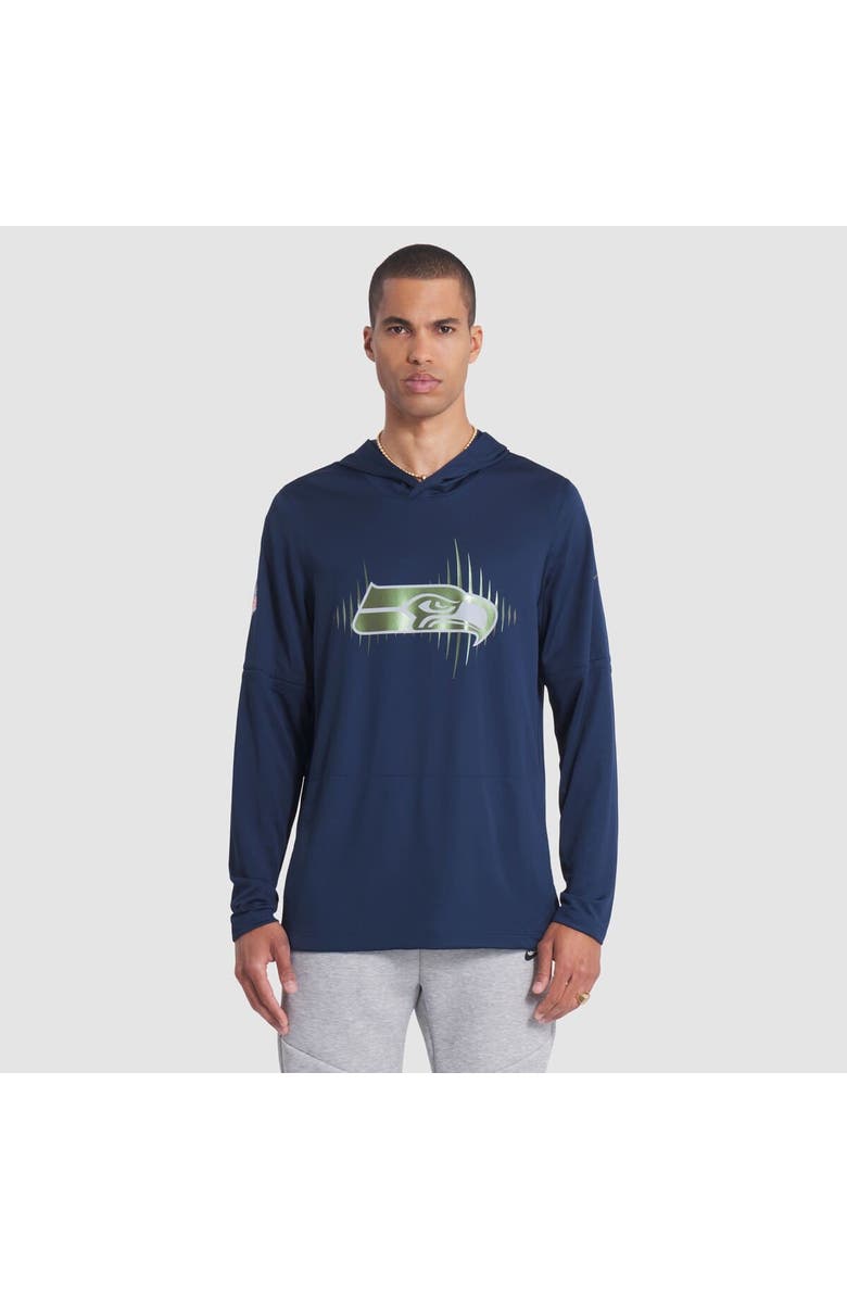 Nike Men's Nike College Navy Seattle Seahawks 2025 Rivalries Collection Sideline Dri-FIT Long Sleeve Hoodie T-Shirt, Main, color, College Navy