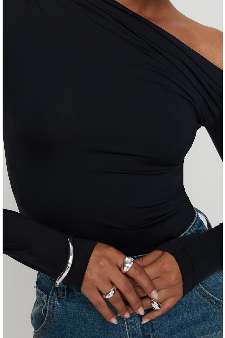 Antilles One-Shoulder Long Sleeve Bodysuit, Alternate, color, BLACK