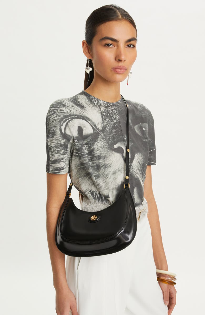 Tory Burch Robinson Spazzolato Crescent Leather Shoulder Bag, Alternate, color,