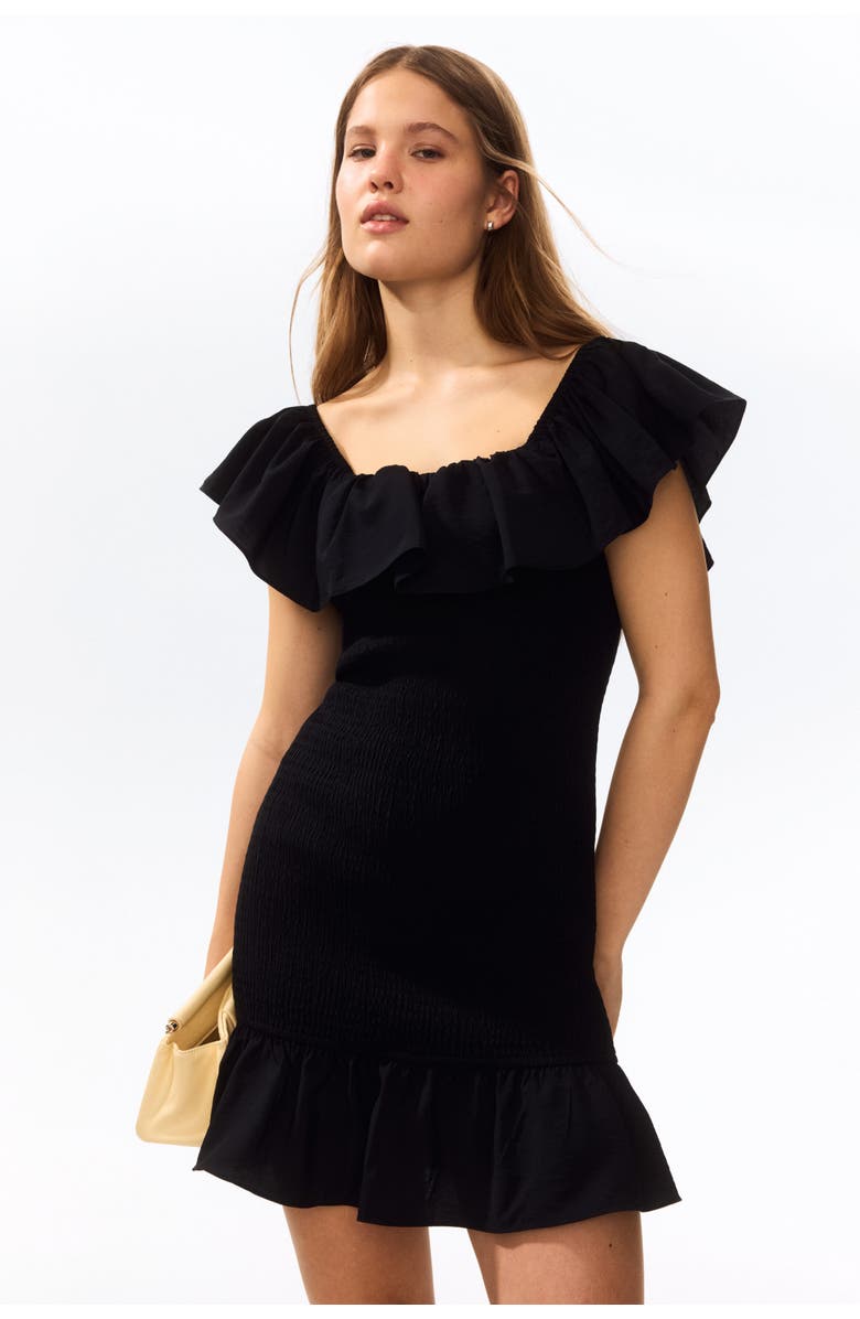 H&M Flounced Off-the-shoulder Dress, Alternate, color, Black