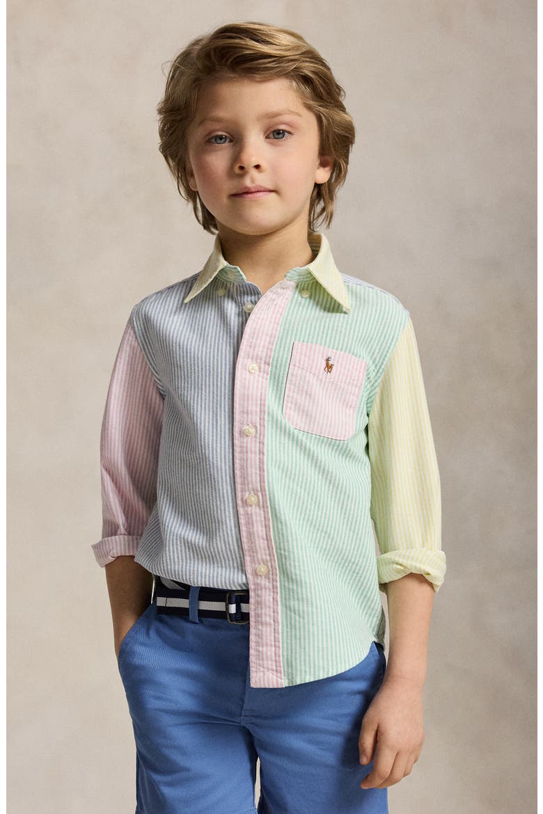 Kids' Stripe Cotton Button-Down Oxford Shirt, Alternate, color, MULTI