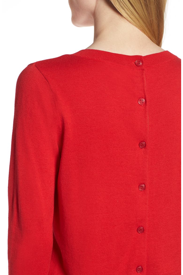 Button Back Sweater, Alternate, color, RED CHINOISE