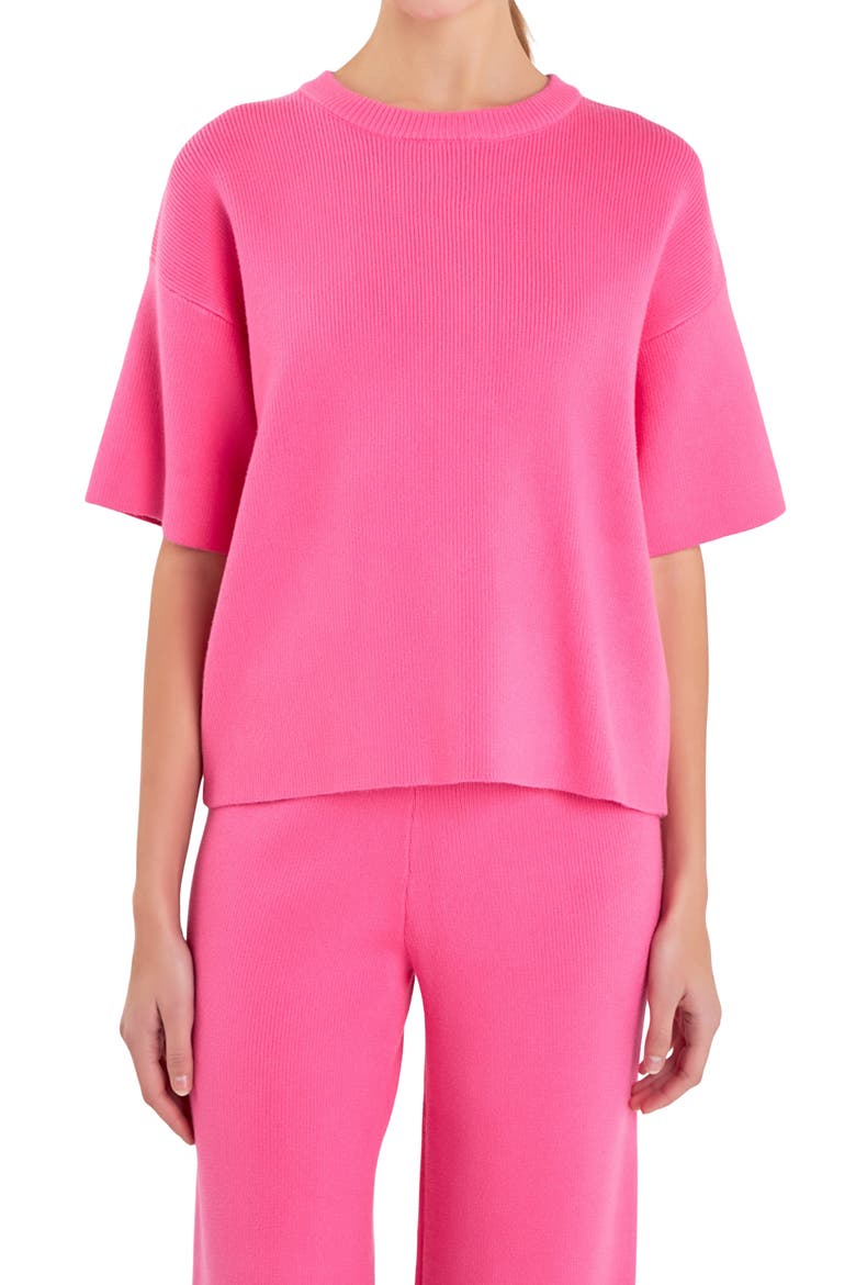 Rib Elbow Sleeve Sweater, Alternate, color, PINK