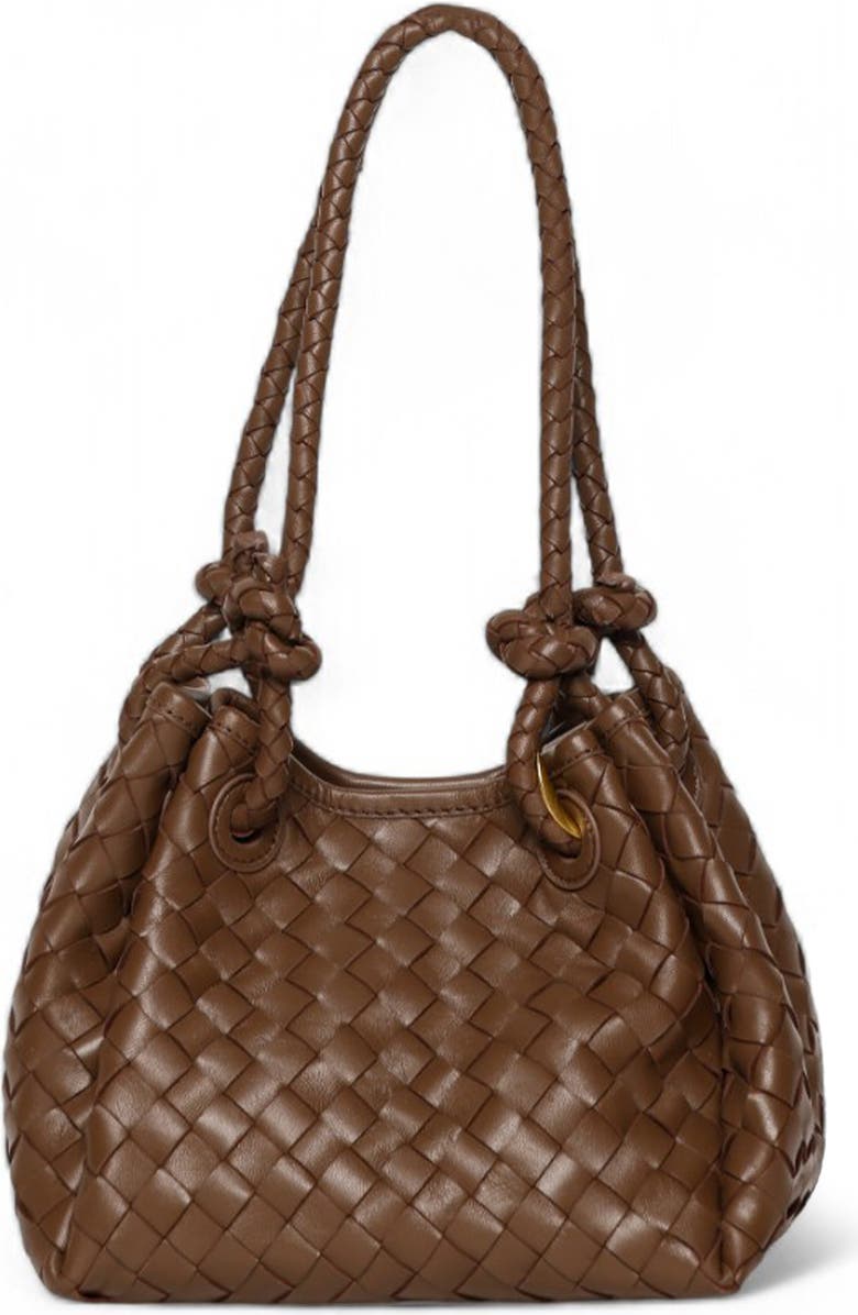 Walter Baker Kinsley Knot Top Handle Woven Leather Bag, Main, color, Truffle