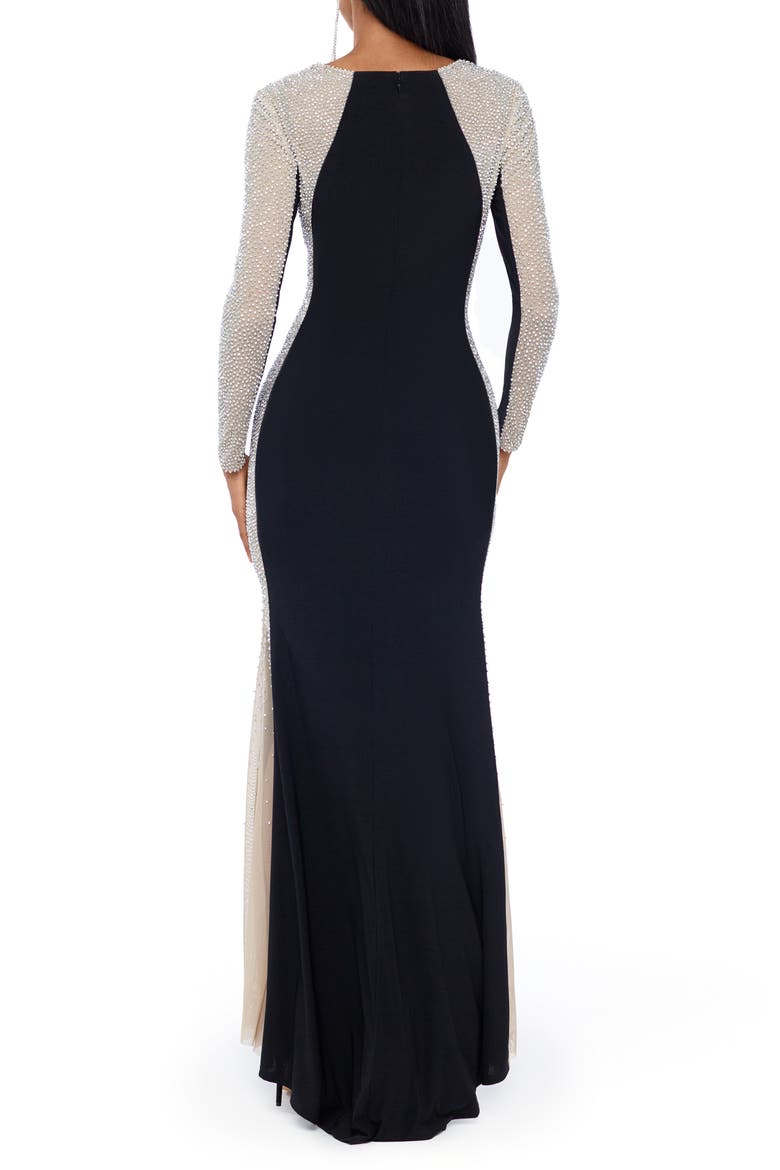 Crystal Contrast Long Sleeve Dress, Alternate, color, BLACK NUDE SILVER