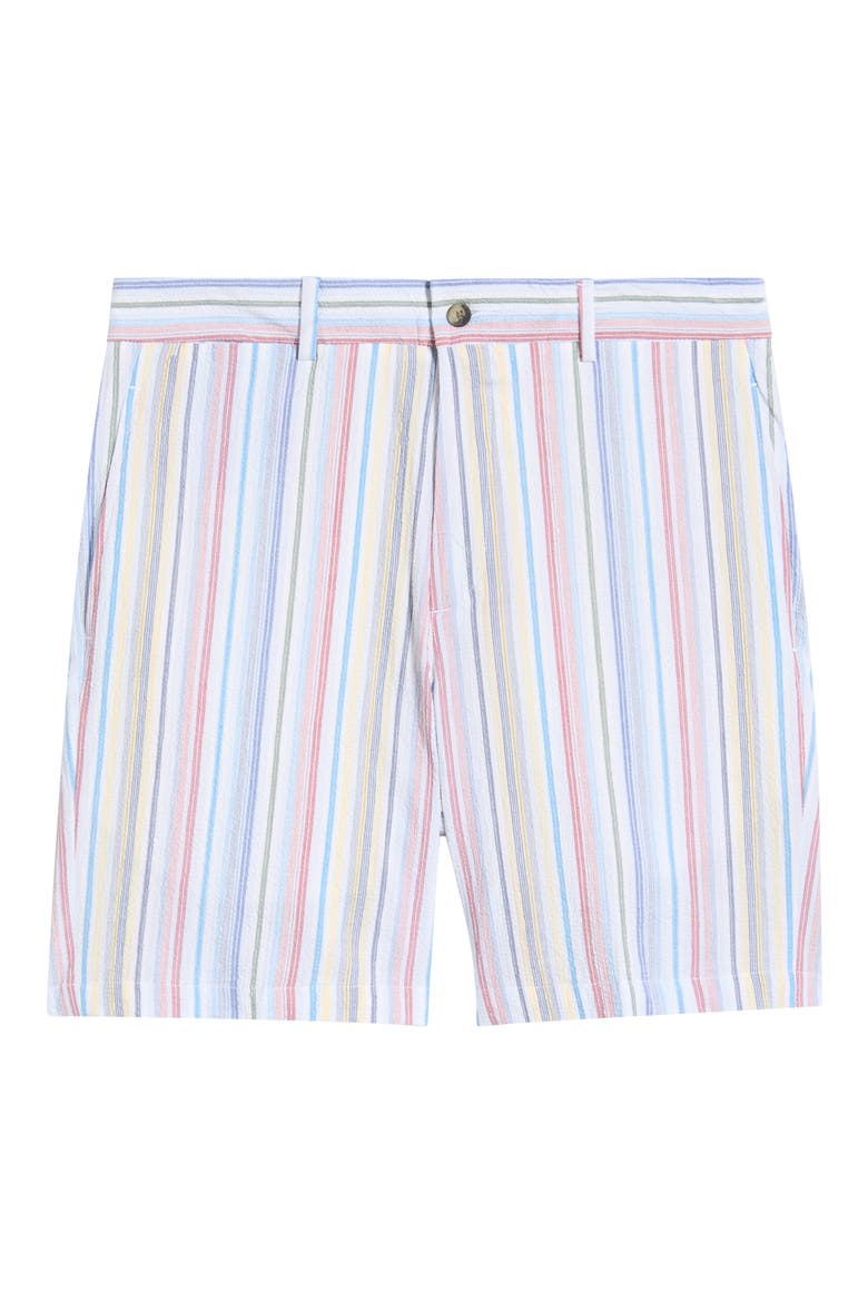 Multi Stripe Flat Front Seersucker Shorts, Alternate, color, WHITE