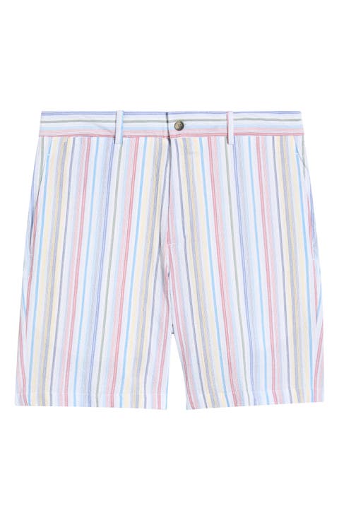 Multi Stripe Flat Front Seersucker Shorts