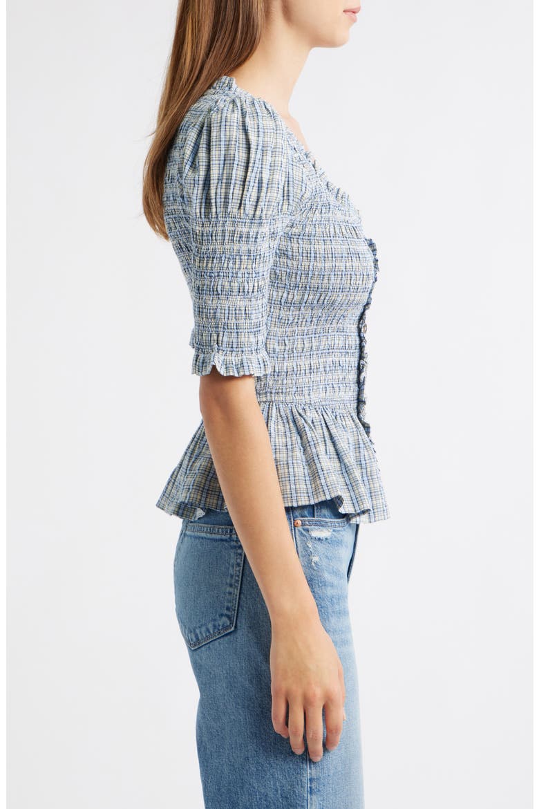 Mansi Smocked Organic Cotton Peplum Top, Alternate, color, CLOUDY