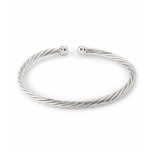 Jan Leslie Adjustable Stainless Steel Twisted Cable Cuff Bracelet In Metallic