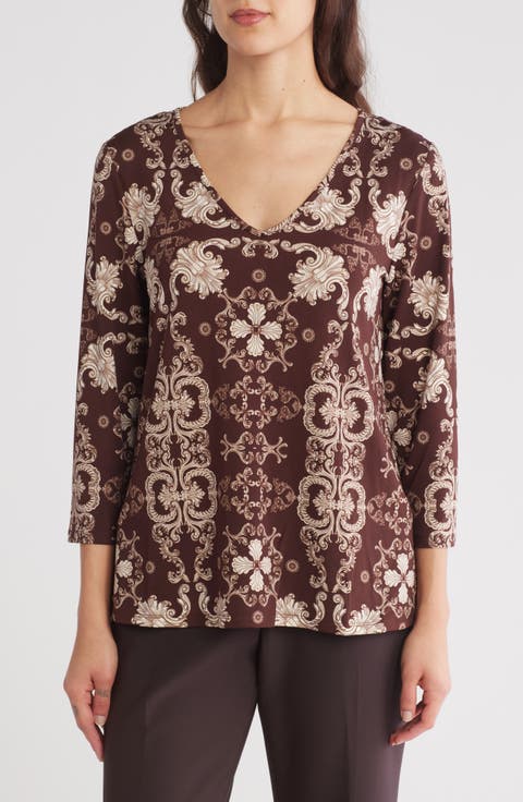 V-Neck Three Quarter Sleeve Top