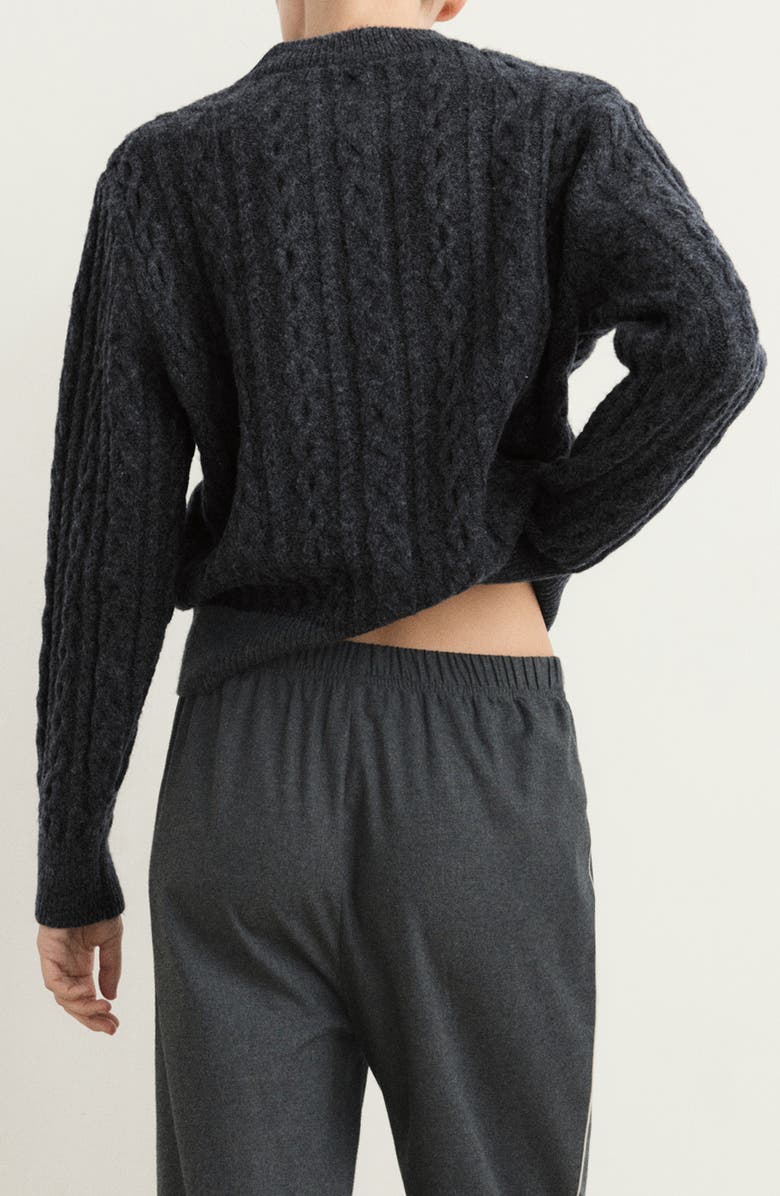 MANGO Cable Crewneck Lounge Sweater, Alternate, color, Charcoal