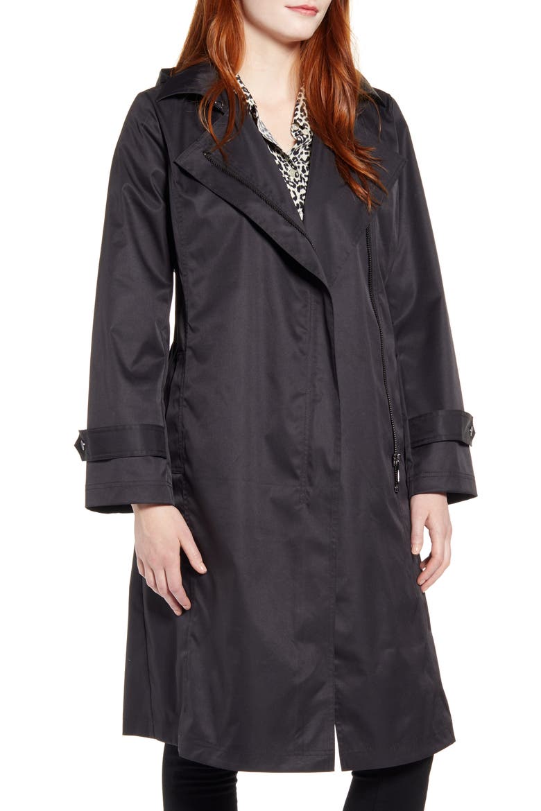 Hooded Water Resistant Trench Coat, Alternate, color, BLACK