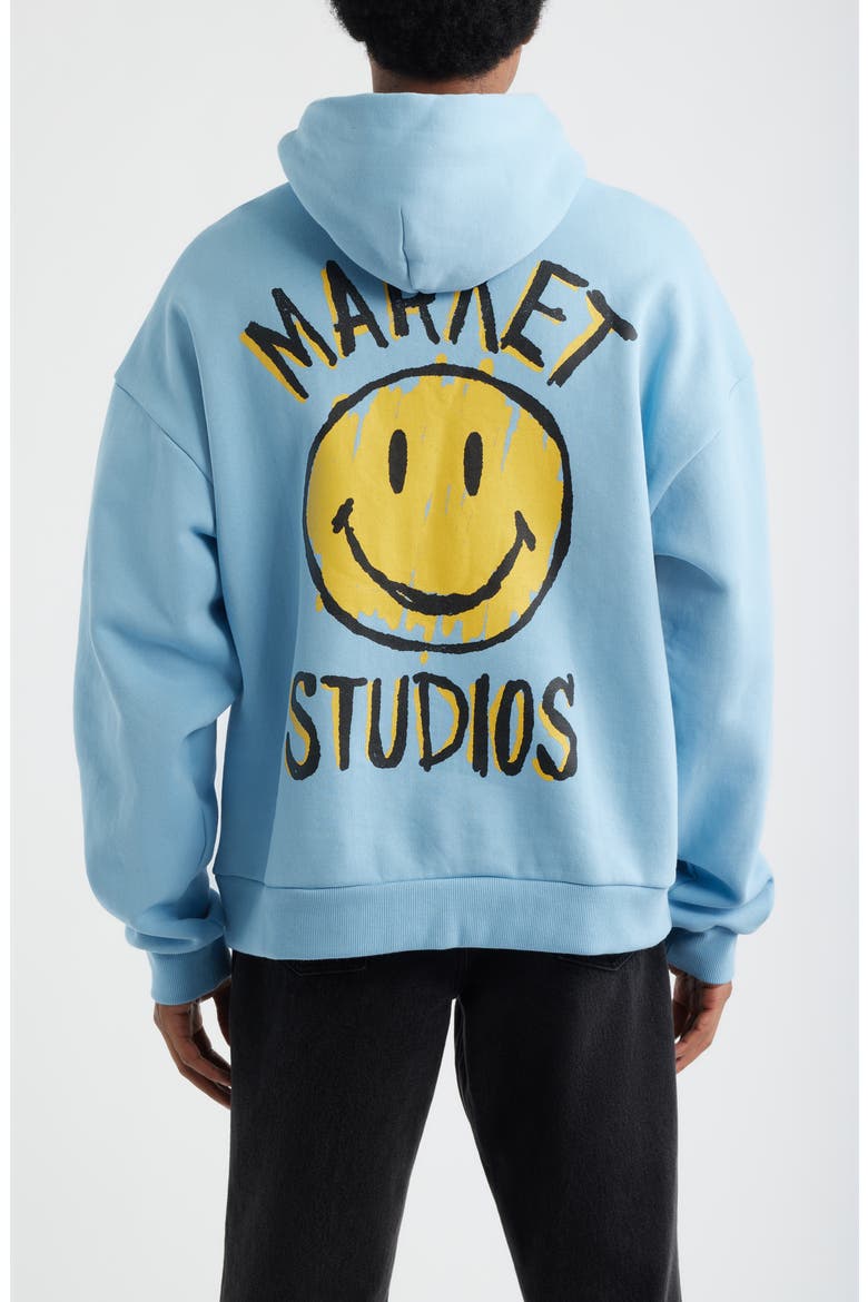 Smiley Doodle Cotton Graphic Hoodie, Alternate, color, BLUE