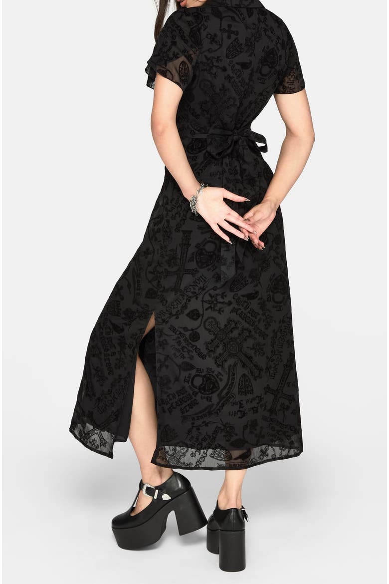 Sanct Flocked Chiffon Midi Dress, Alternate, color, Black
