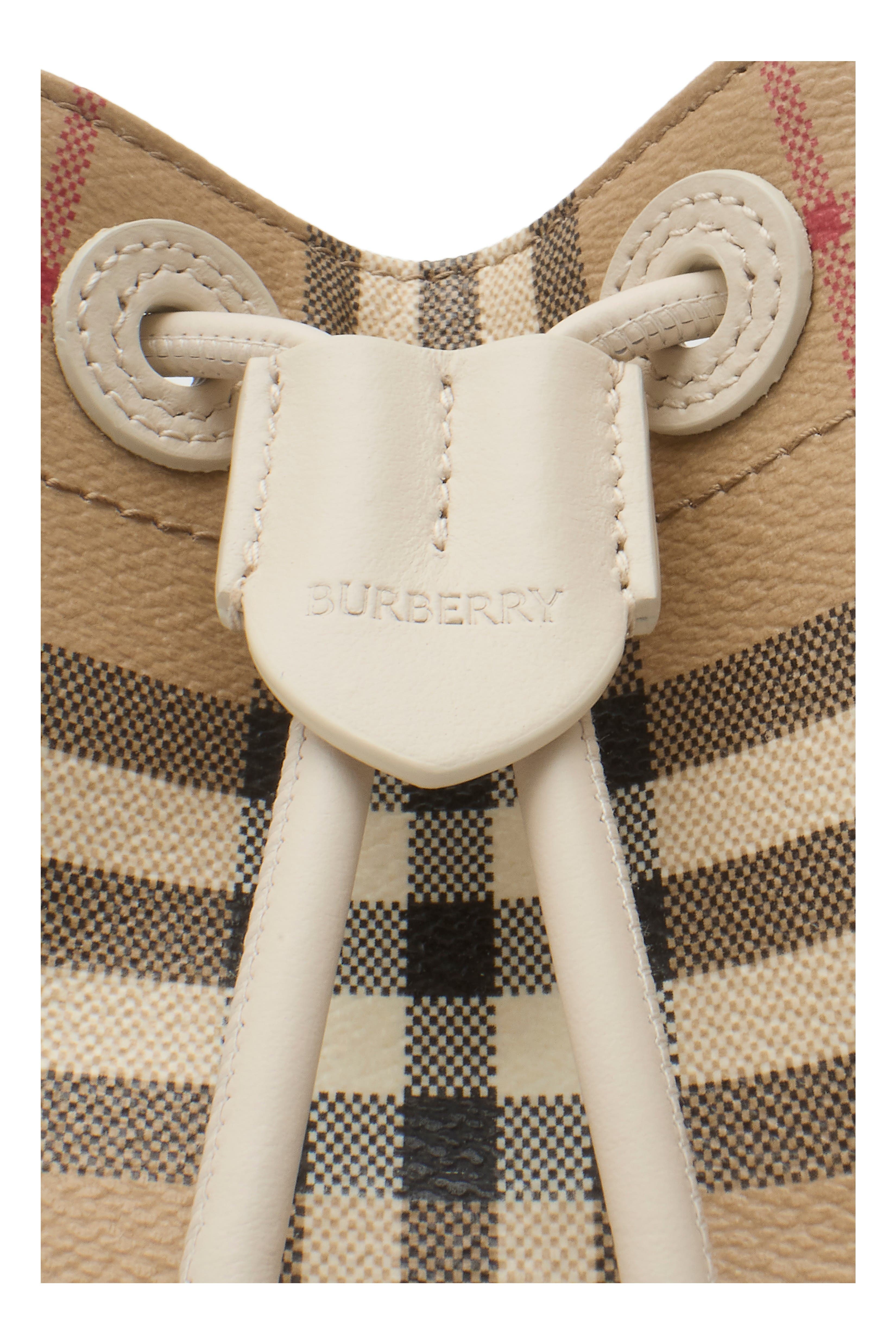 Burberry Mini Check Bucket Bag, Alternate, color, Archive Beige/Soap Beige