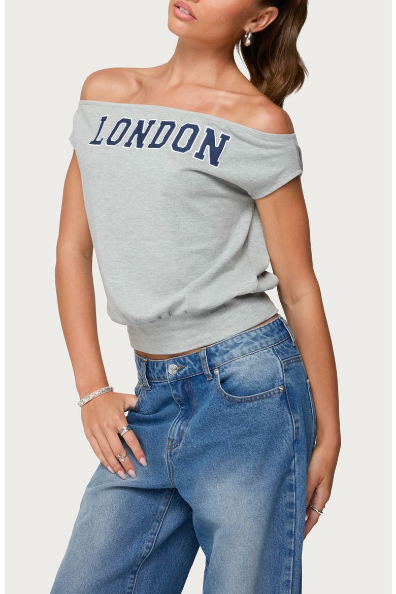 So London Off the Shoulder Stretch Cotton T-Shirt, Alternate, color, GRAY-MELANGE
