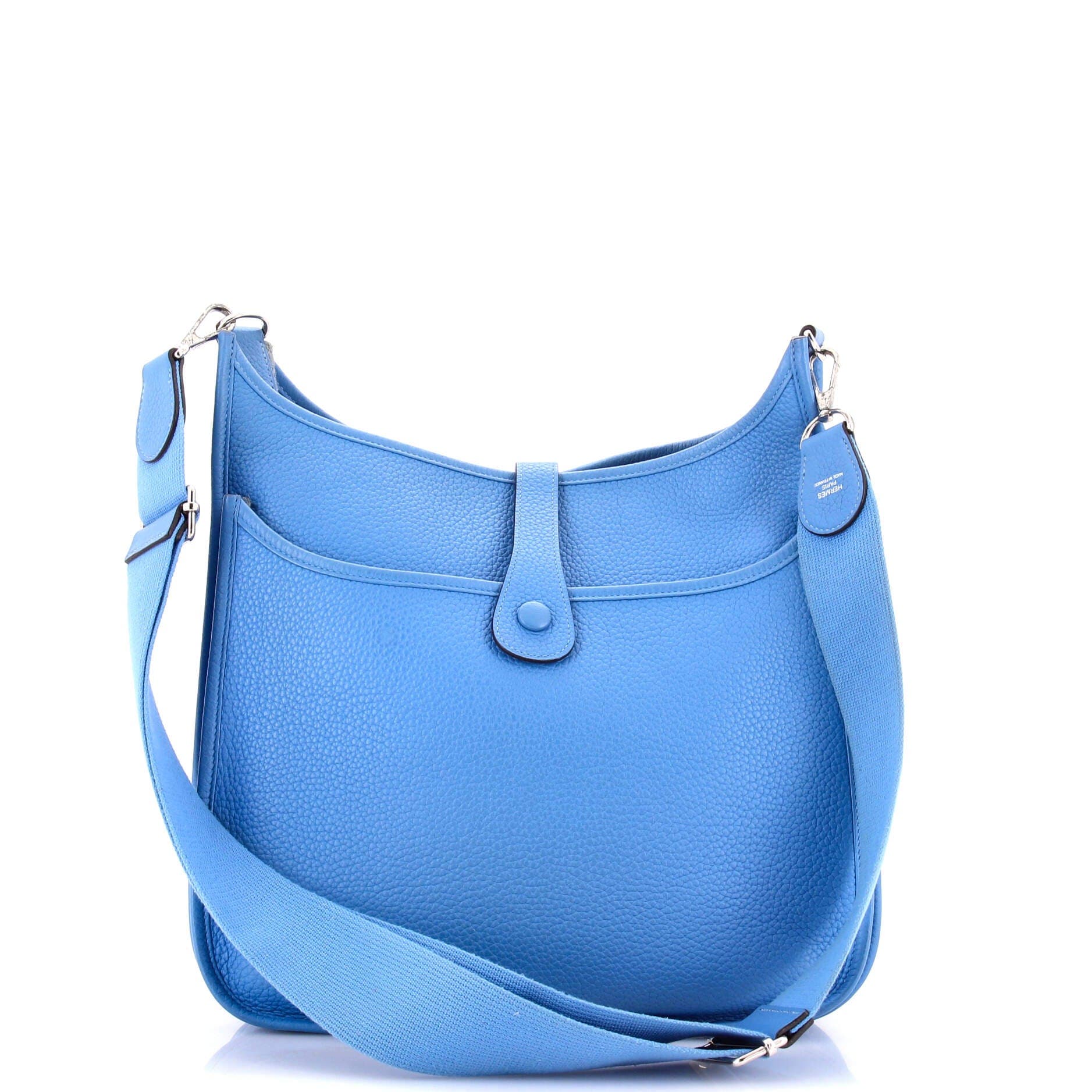 Pre-Owned Hermes Evelyne Bag Gen III Clemence GM, Alternate, color, Bleu Paradis