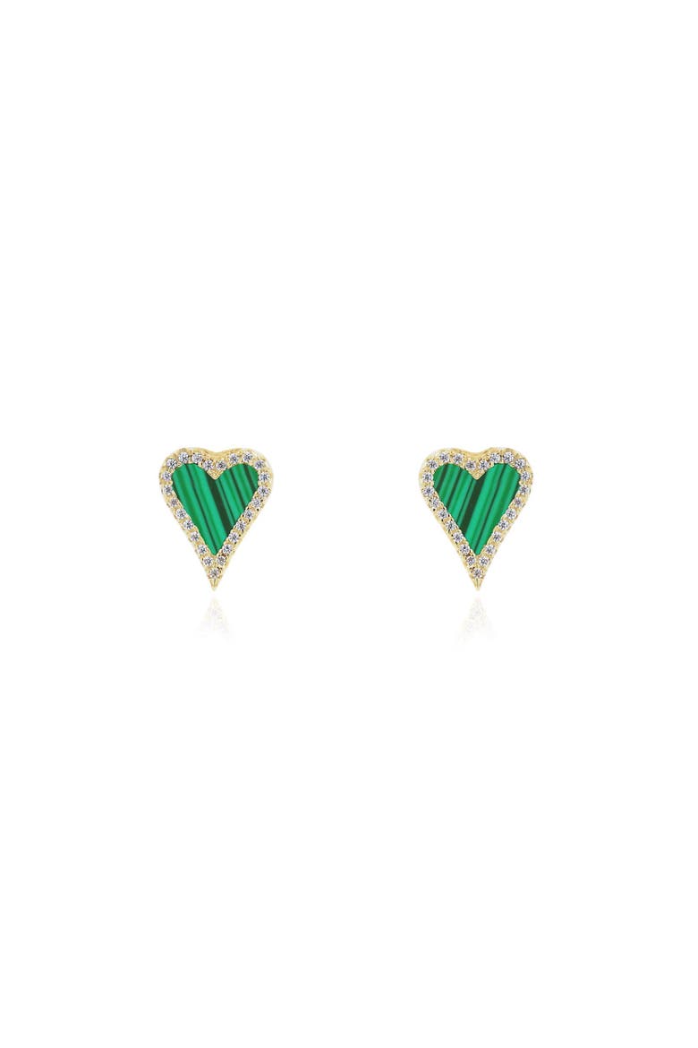 Mini Malachite CZ Halo Heart Stud Earrings, Alternate, color, Malachite