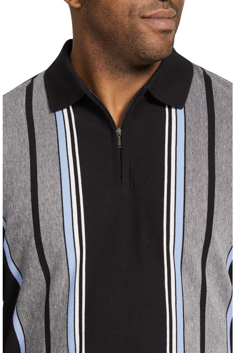 Lester Vertical Stripe Quater Zip Polo, Alternate, color, BLACK