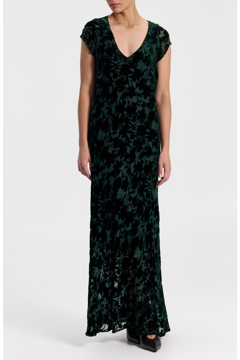 Burnout Velvet Maxi Dress with V-Neck, Alternate, color, Dark Green