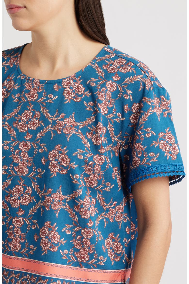 Floral Woven Top, Alternate, color, CADET BLUE/ DUSTY PINK