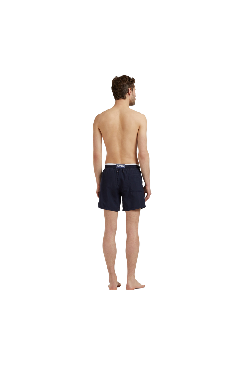 Men's Solid Bicolor Length Swim Trunks, Alternate, color, MARINE / BLANC