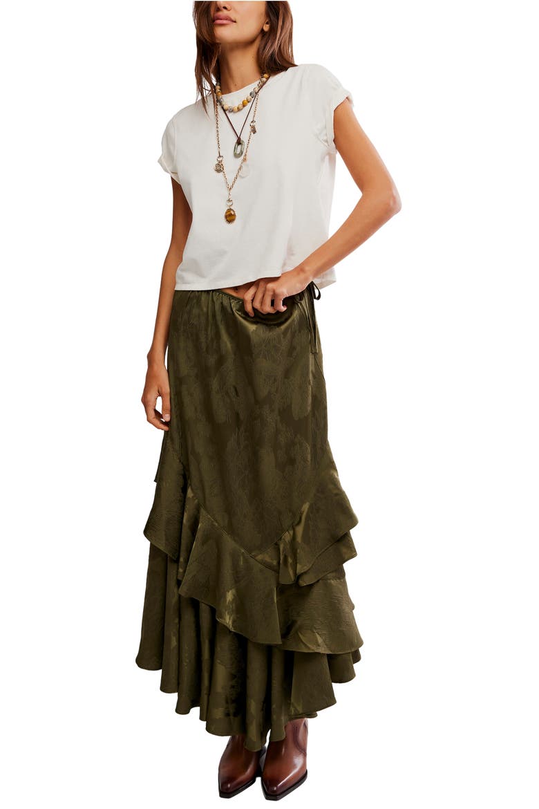 Promenade Jacquard Ruffle Maxi Skirt, Alternate, color, ADVENTURER