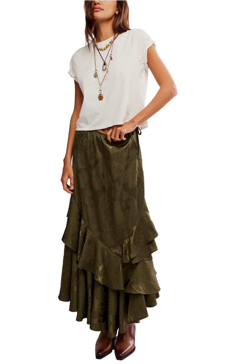 Free People Promenade Jacquard Ruffle Maxi Skirt, Alternate, color, Adventurer