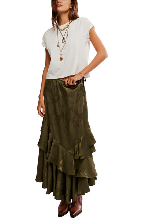 Free People Promenade Jacquard Ruffle Maxi Skirt In Green