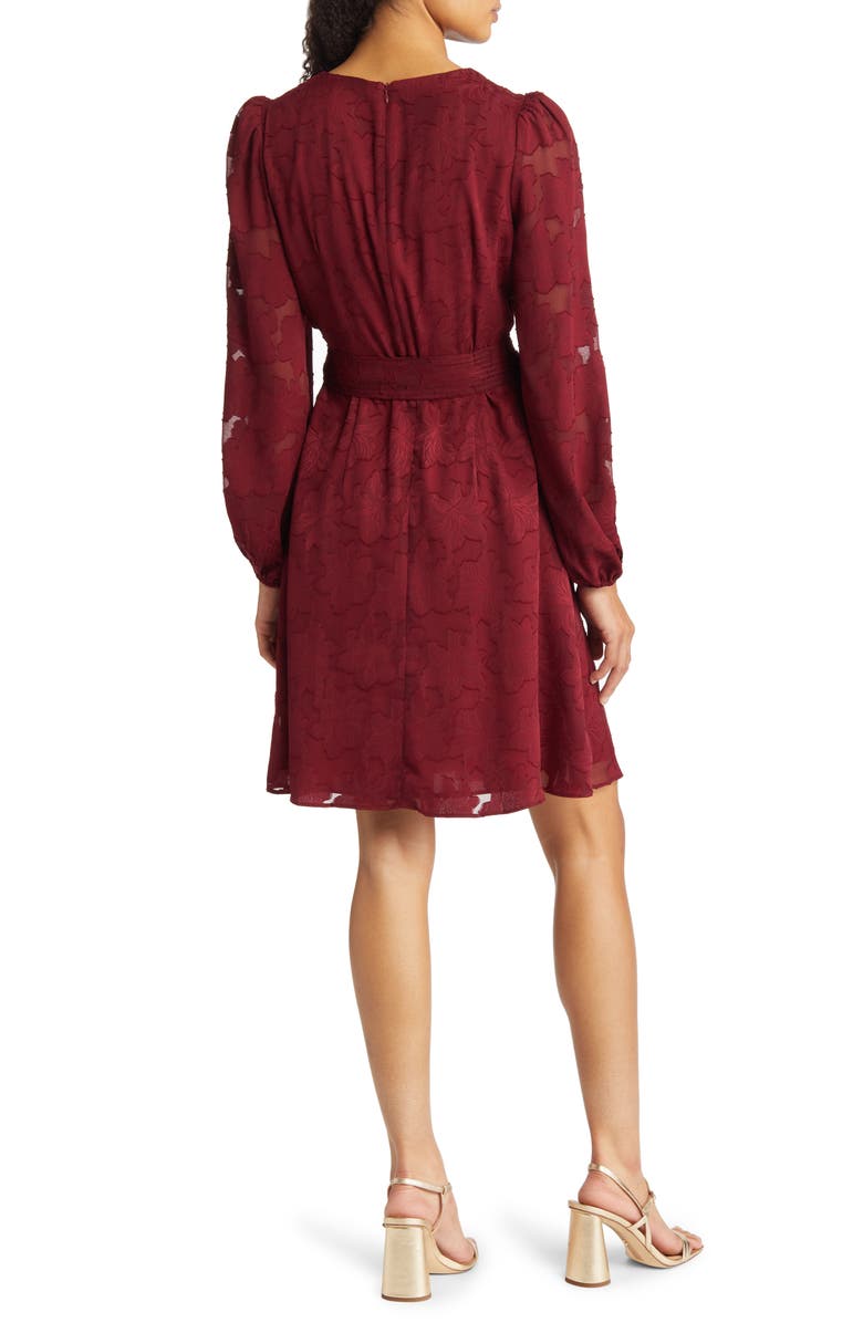Eliza J Floral Burnout Long Sleeve Fit & Flare Dress, Alternate, color, 