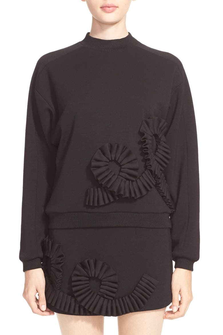Pleat Detail Merino Wool Sweatshirt, Main, color, BLACK