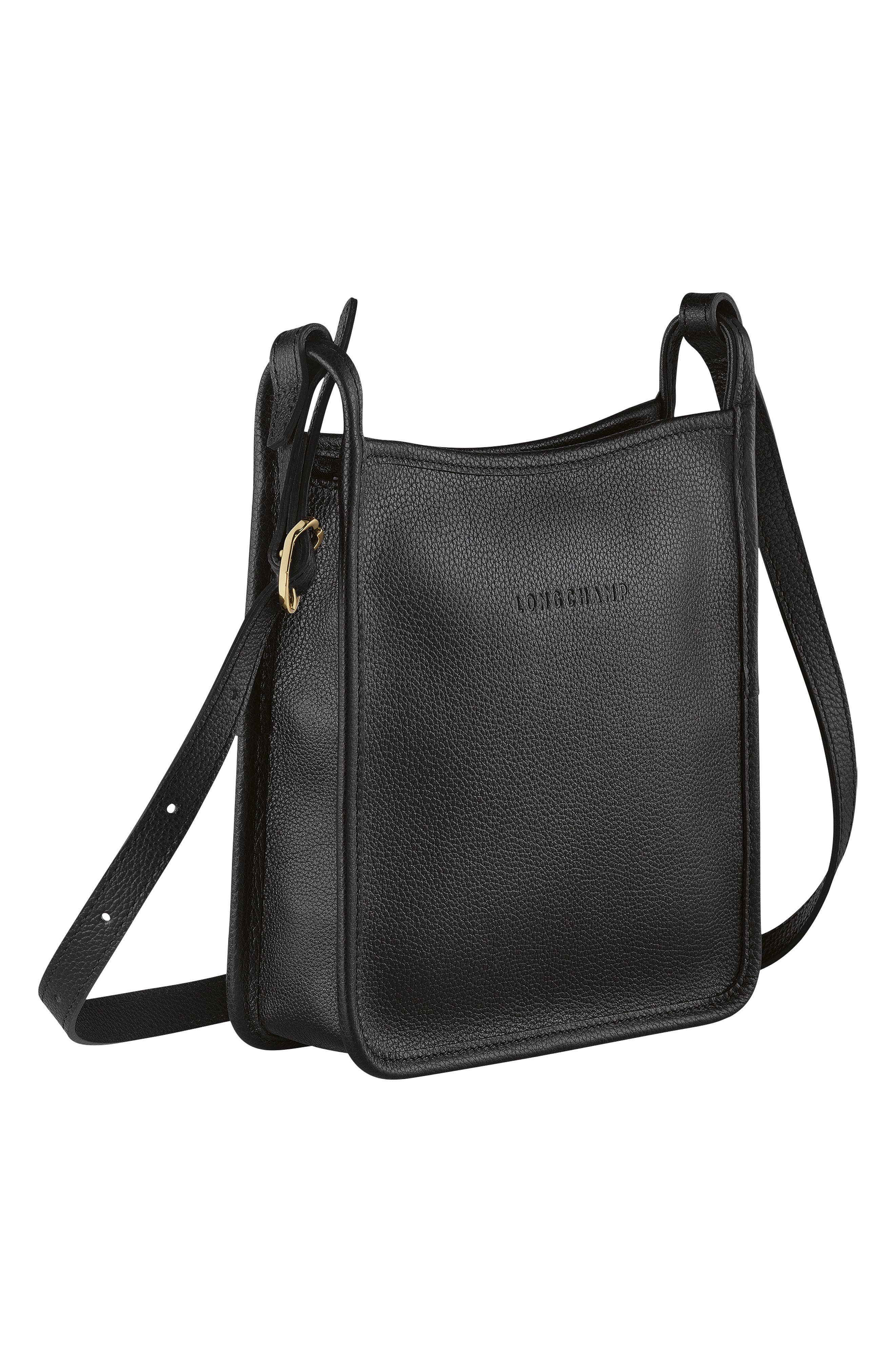 Longchamp Small Le Foulonné Leather Crossbody Bag, Alternate, color, Black