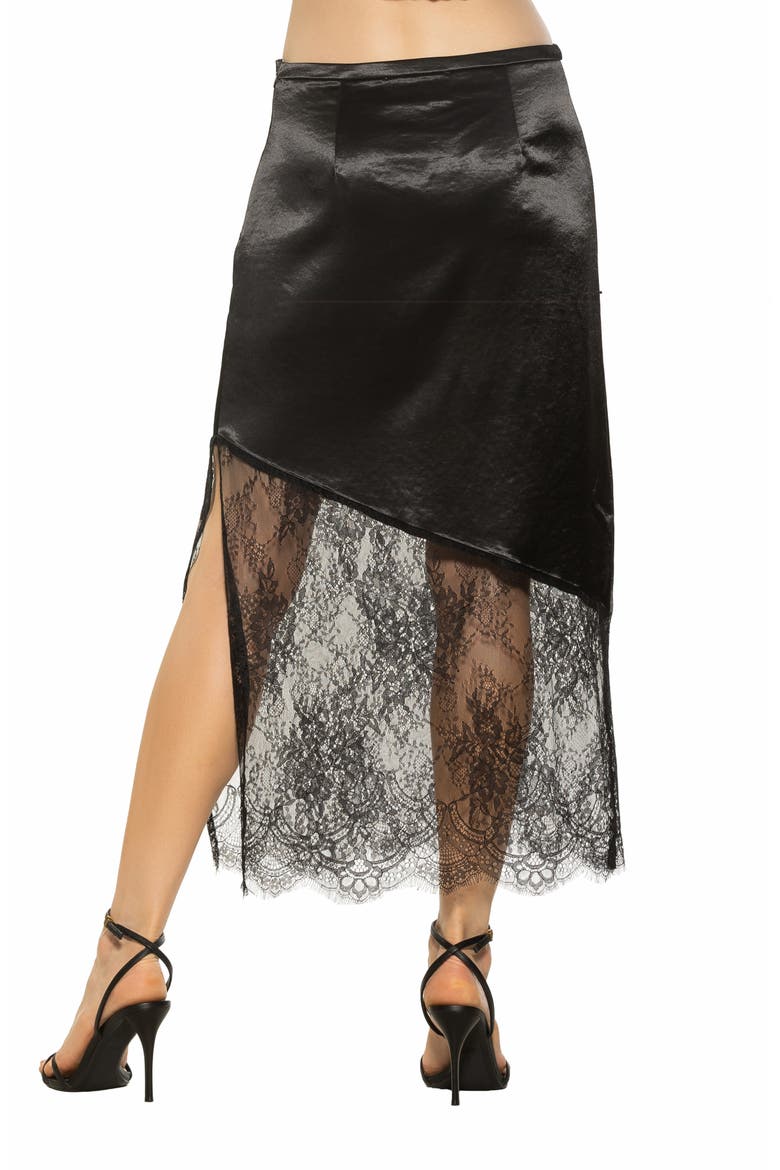 Noelle Lace Trim Midi Skirt, Alternate, color, BLACK