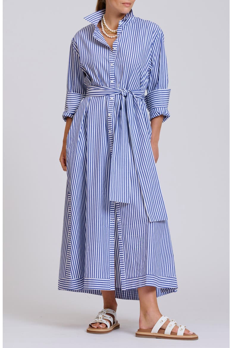 Sybil Stripe Long Sleeve Cotton Shirtdress, Alternate, color, MID BLUE STRIPE