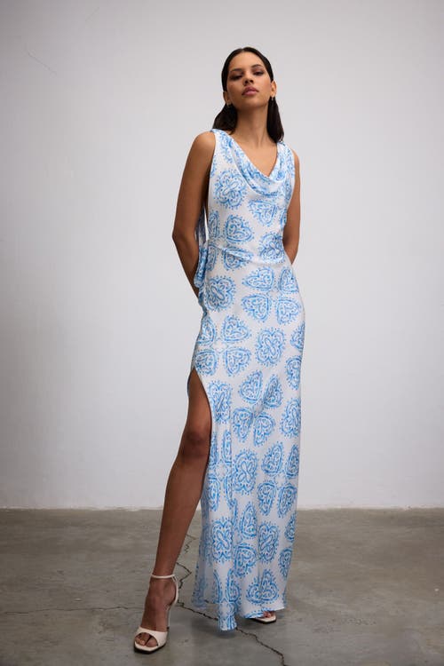 Je Te Veux Bleu Ceramic Print Maxi Dress With Open Back in Blue at Nordstrom, Size X-Small