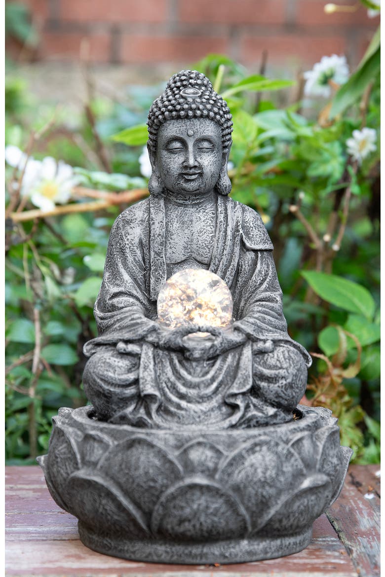 Zen-Style Polyresin Table Fountain with Pump and LED Light, Alternate, color, Grey