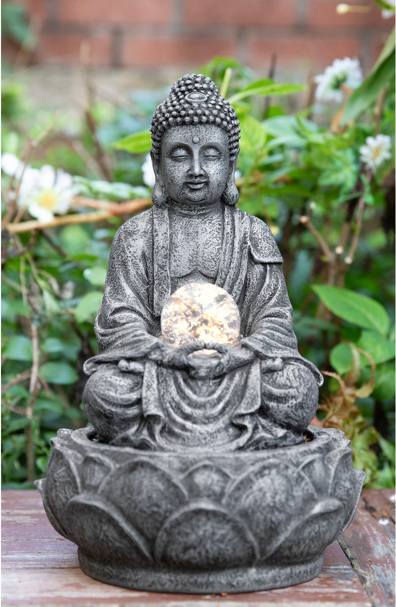 Glitzhome Zen-Style Polyresin Table Fountain with Pump and LED Light, Alternate, color, Grey