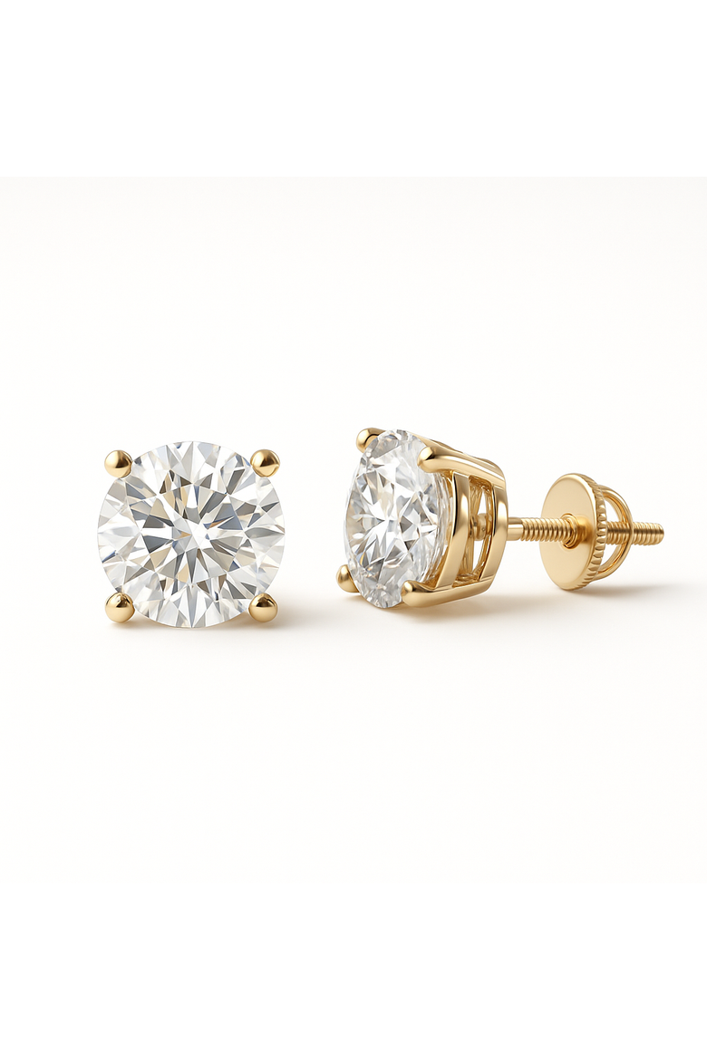 IGI Certified E VS1 Diamond Stud Earrings 4 Carats 14K Yellow Gold, Alternate, color, Yellow