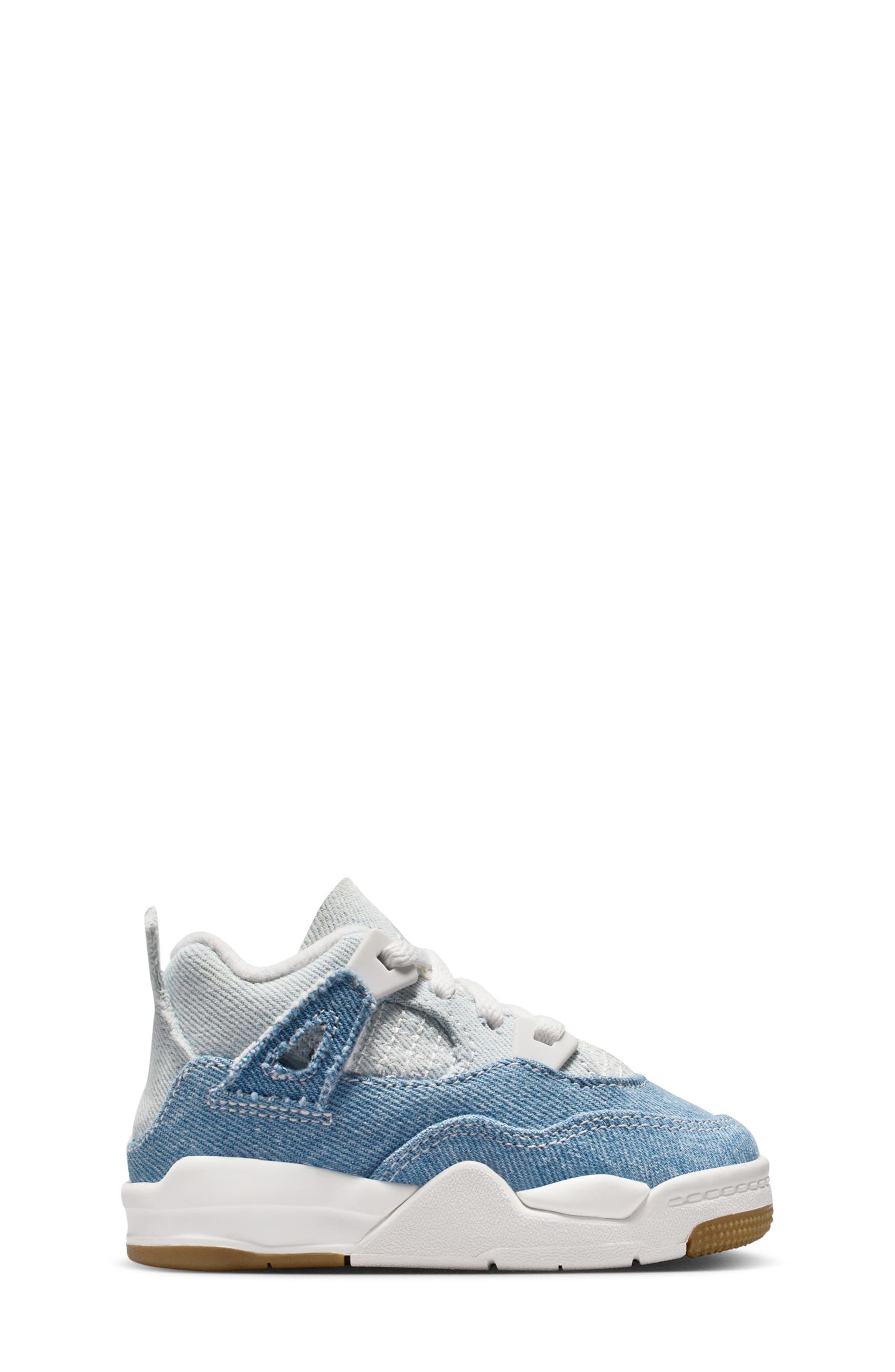 Nike Kids
 Jordan 4 Retro 
Worn Blue
 Basketball Sneaker, Alternate, color, Sail/ Worn Blue/ Gold