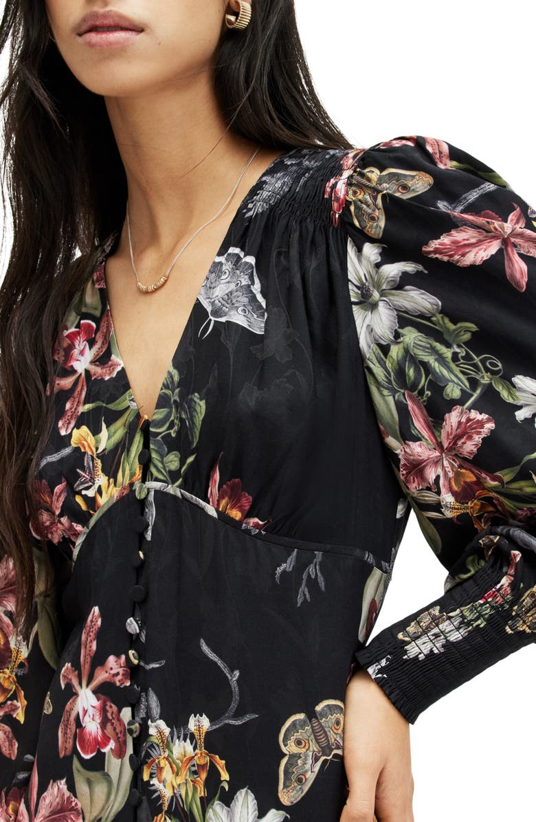 AllSaints Auden Sanibel Floral & Floral Jacquard Long Sleeve Dress, Alternate, color,