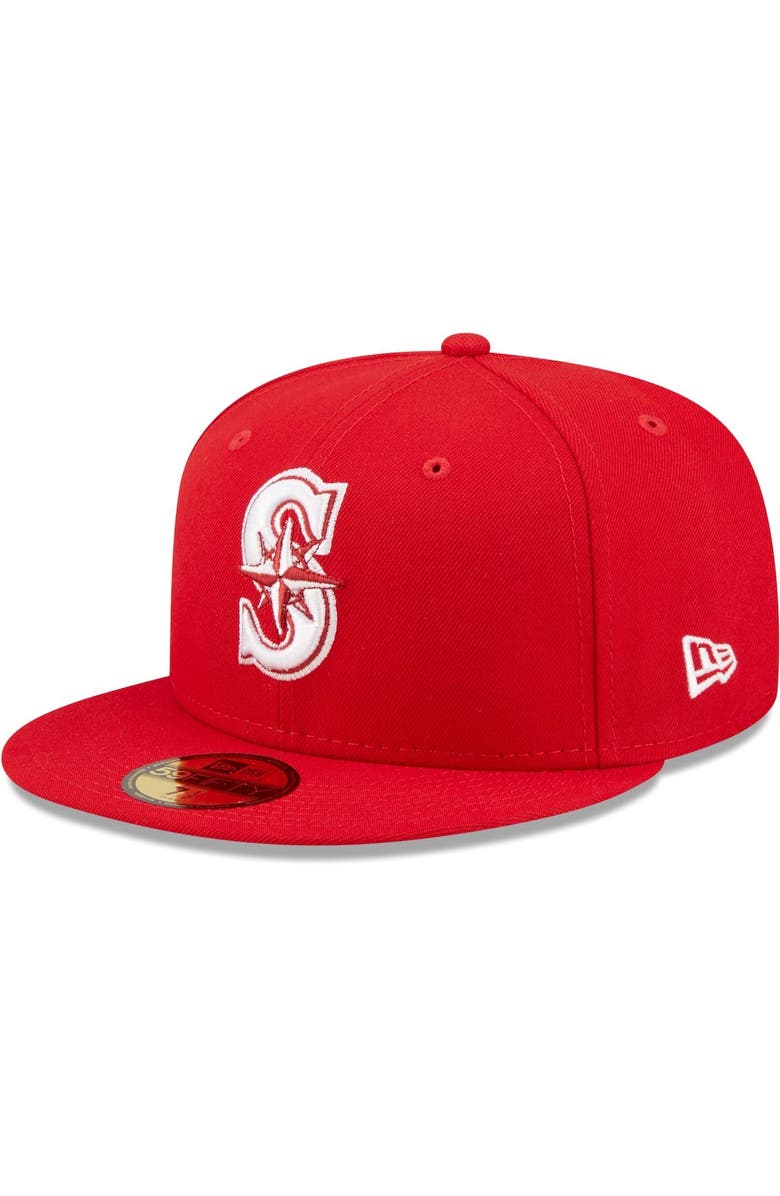 New Era Men's New Era Red Seattle Mariners White Logo 59FIFTY Fitted Hat, Main, color, 