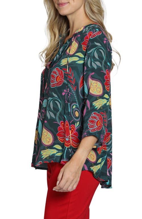 Apny Print Tassel Split Neck Chiffon Top In Red/yellow Multi