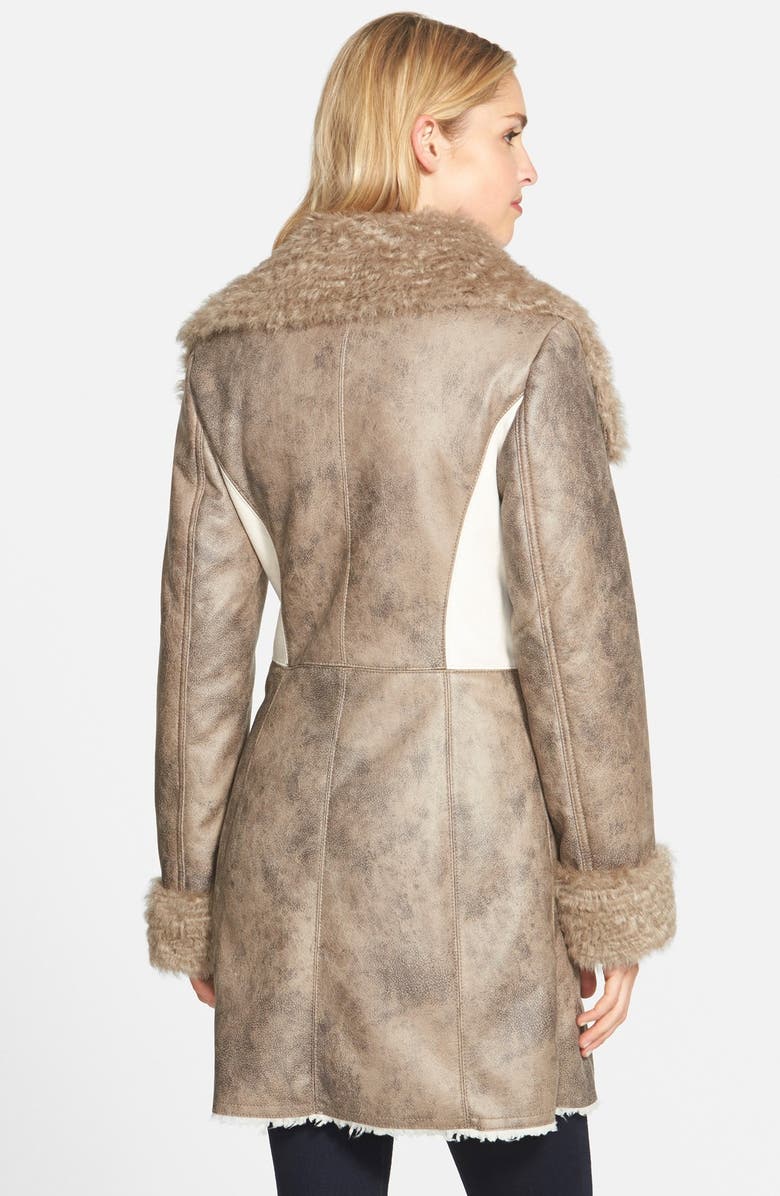 Laundry by Shelli Segal Asymmetrical Zip Two Tone Faux Shearling Coat, Alternate, color, 