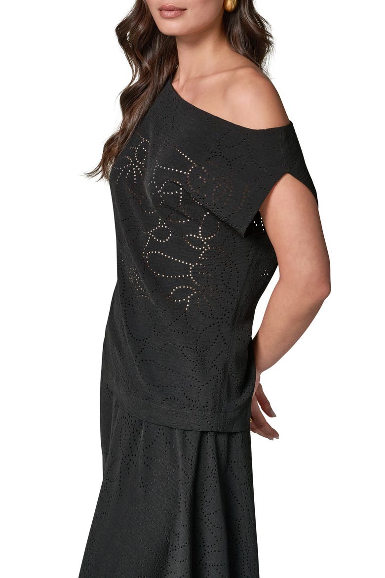Laser Cut One-Shoulder Top, Alternate, color, BLACK