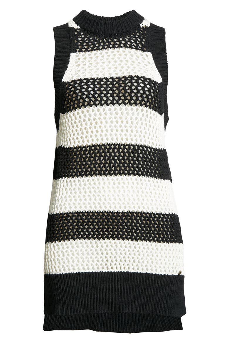 Heide Stripe Open Stitch Stretch Cotton & Silk Tank, Alternate, color, BLACK/ WHITE