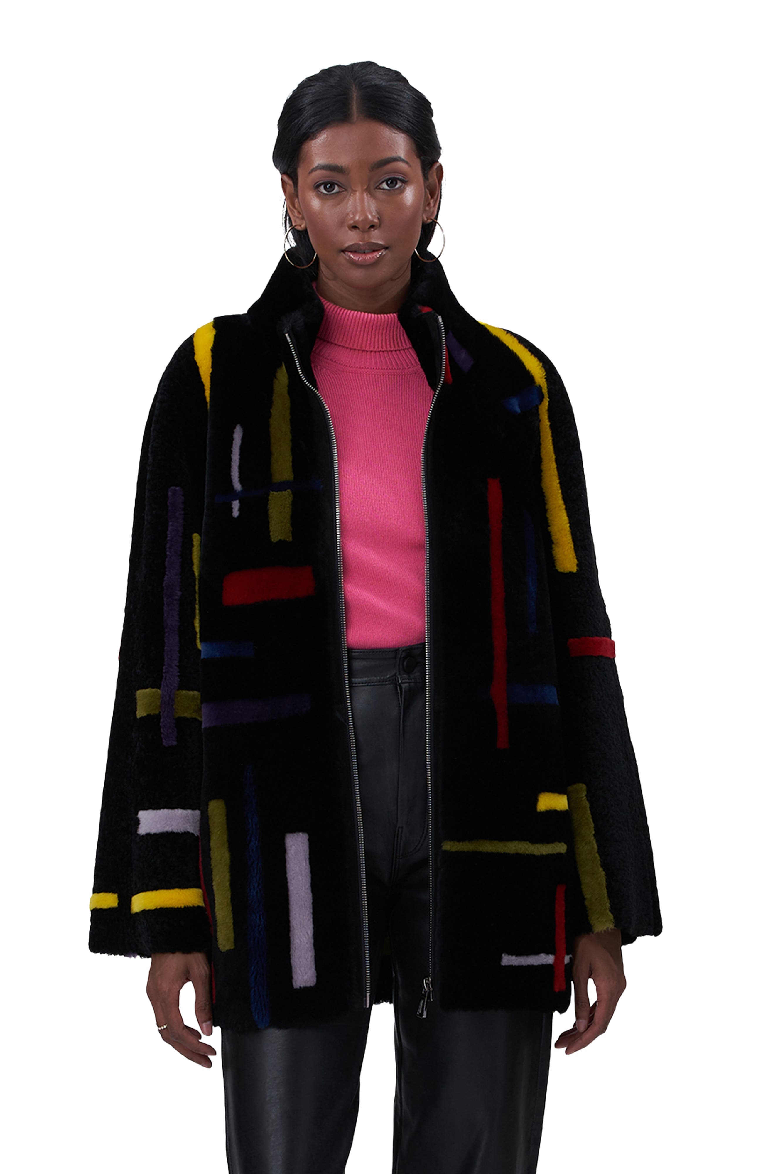 Genuine Shearling Zip Jacket With Abstract Intarsia - image 2
