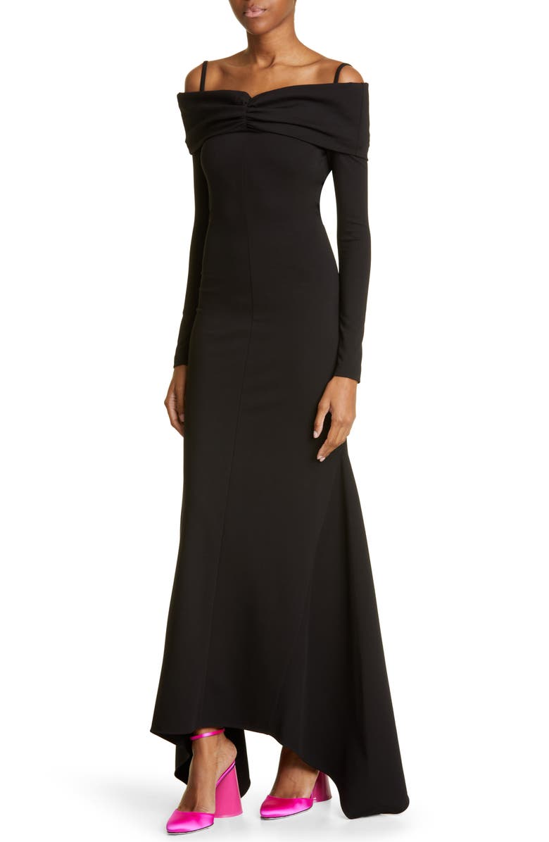The Attico Fanny Cold Shoulder Long Sleeve Jersey Gown, Alternate, color,