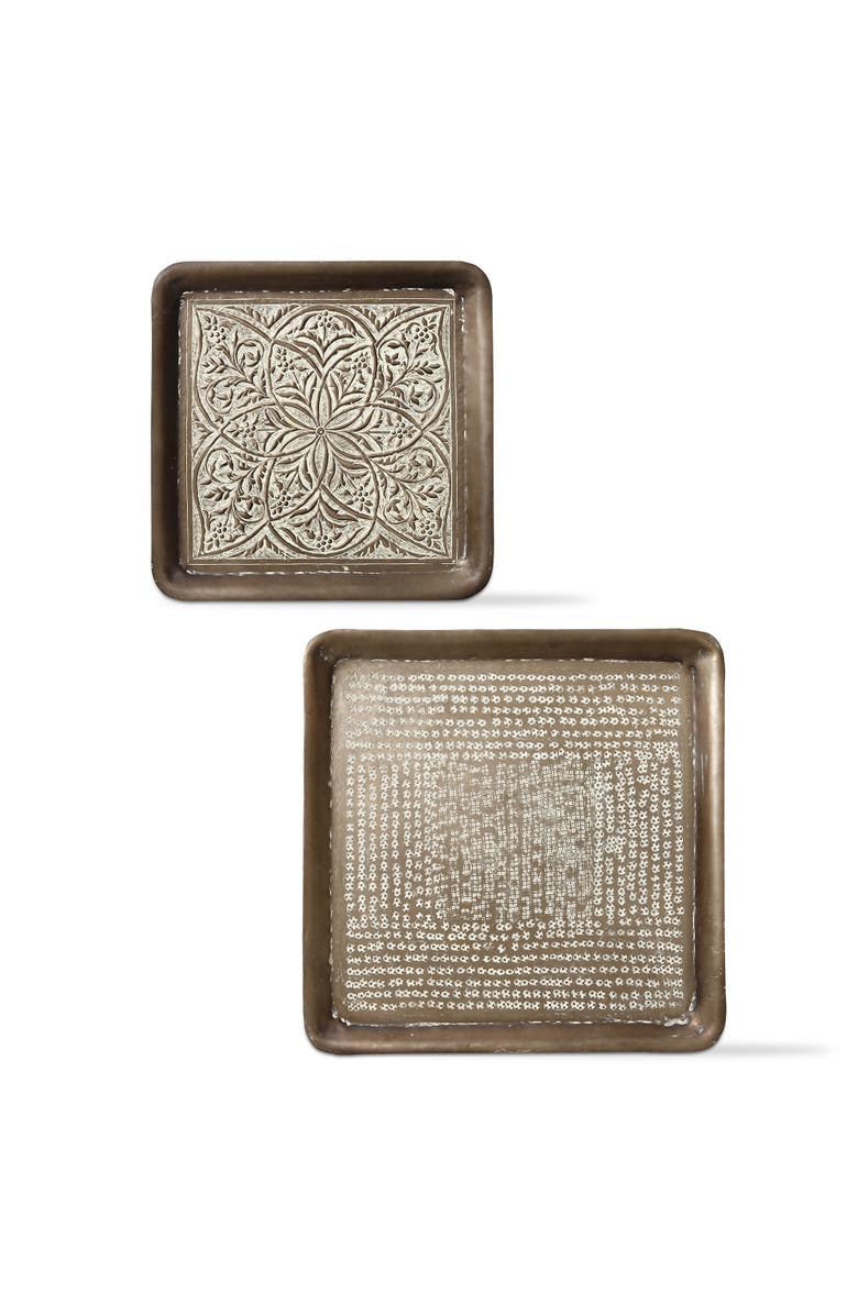 tag Kali Embossed Square Tray Antique Brass Gold Home Decor, Main, color, Gold