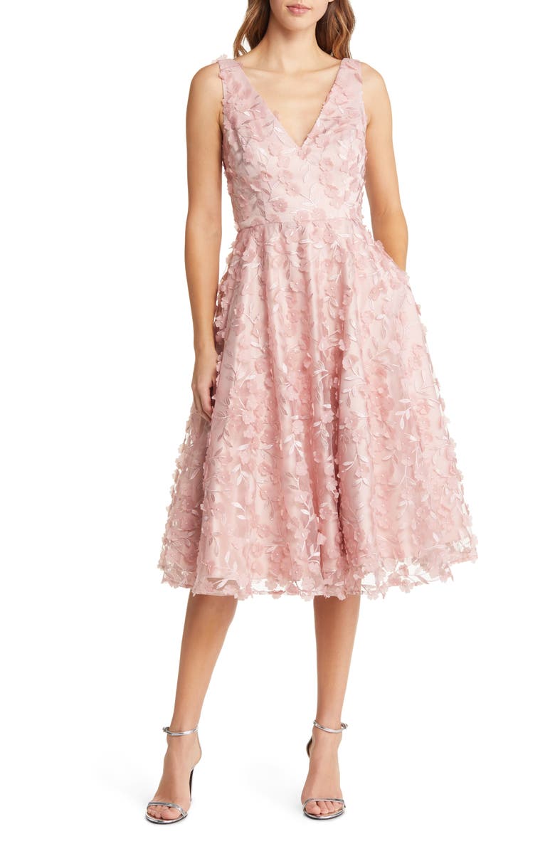 Eliza J 3D Appliqué Fit & Flare Cocktail Dress, Main, color, Blush